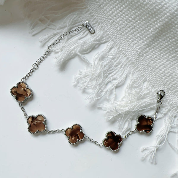 MARBLE STONE CLOVER LINK BRACELET | BROWN