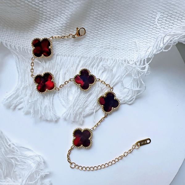 MARBLE STONE CLOVER LINK BRACELET | RUBY RED