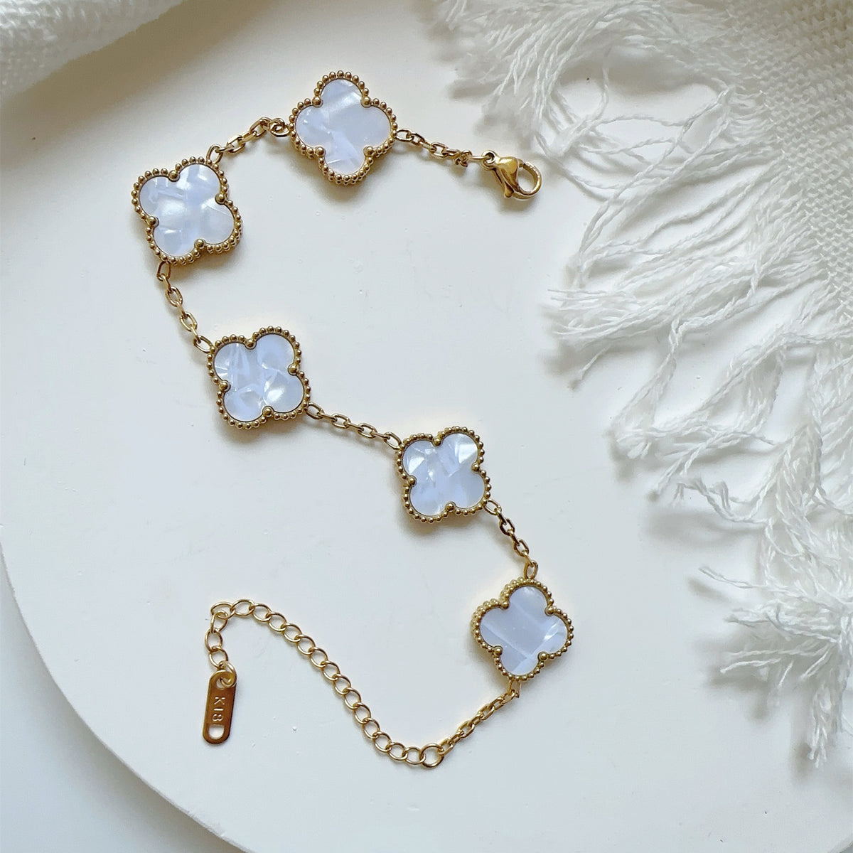 MARBLE STONE CLOVER LINK BRACELET | WHITE