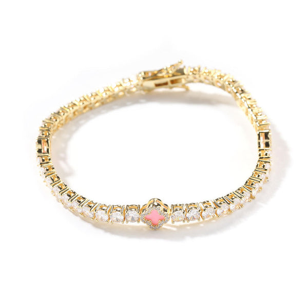 MINI CLOVER TENNIS BRACELET | PINK