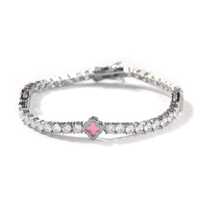 MINI CLOVER TENNIS BRACELET | PINK