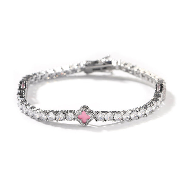 MINI CLOVER TENNIS BRACELET | PINK