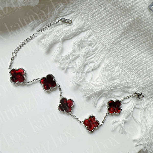 MARBLE STONE CLOVER LINK BRACELET | RUBY RED