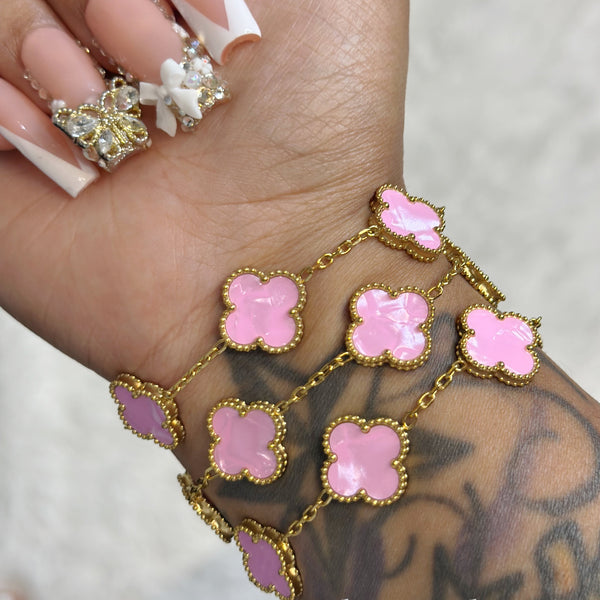 MARBLE STONE CLOVER LINK BRACELET | PINK