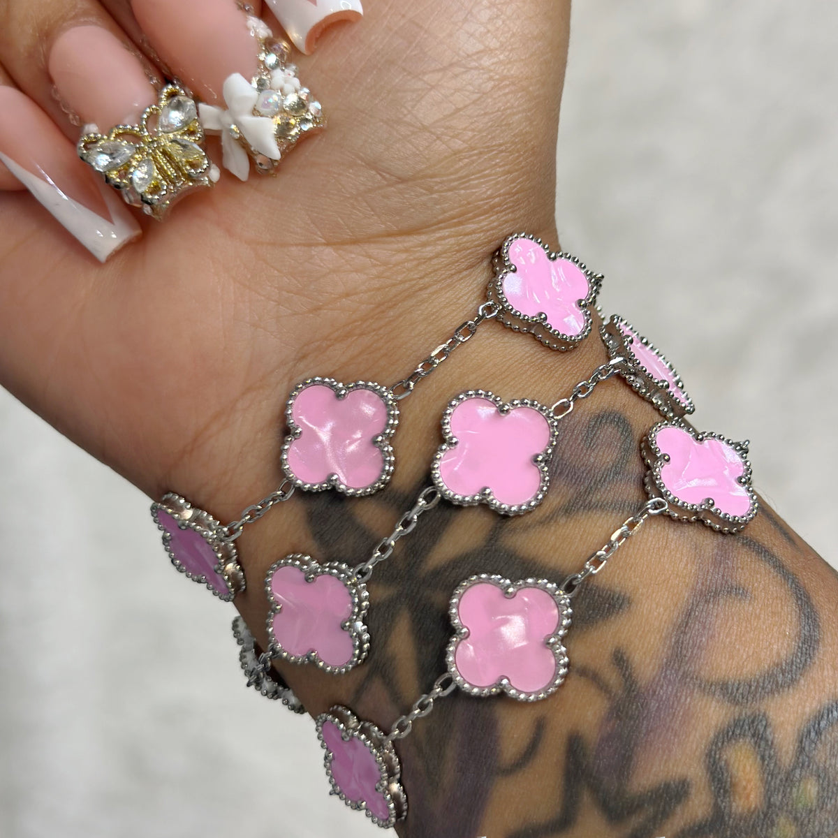 MARBLE STONE CLOVER LINK BRACELET | PINK