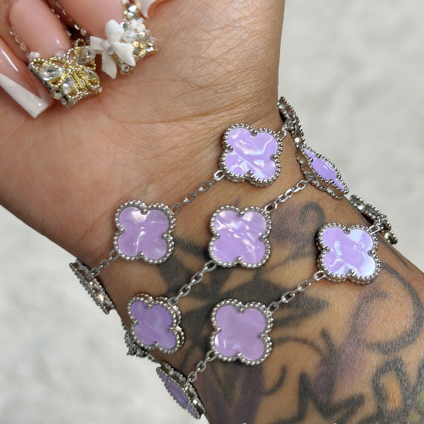 MARBLE STONE CLOVER LINK BRACELET | LAVENDER PURPLE