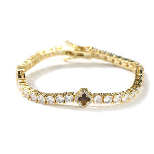 MINI CLOVER TENNIS BRACELET | BROWN