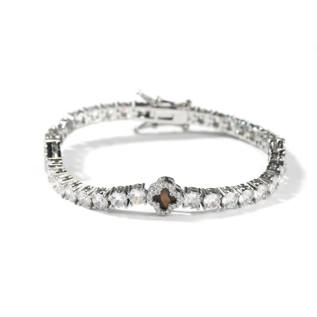 MINI CLOVER TENNIS BRACELET | BROWN