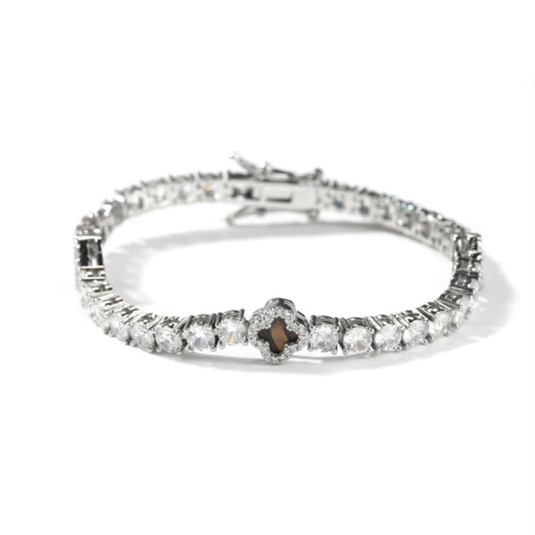 MINI CLOVER TENNIS BRACELET | BROWN