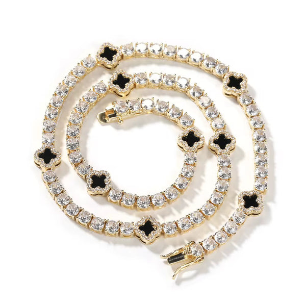 MINI CLOVER TENNIS NECKLACE | BLACK
