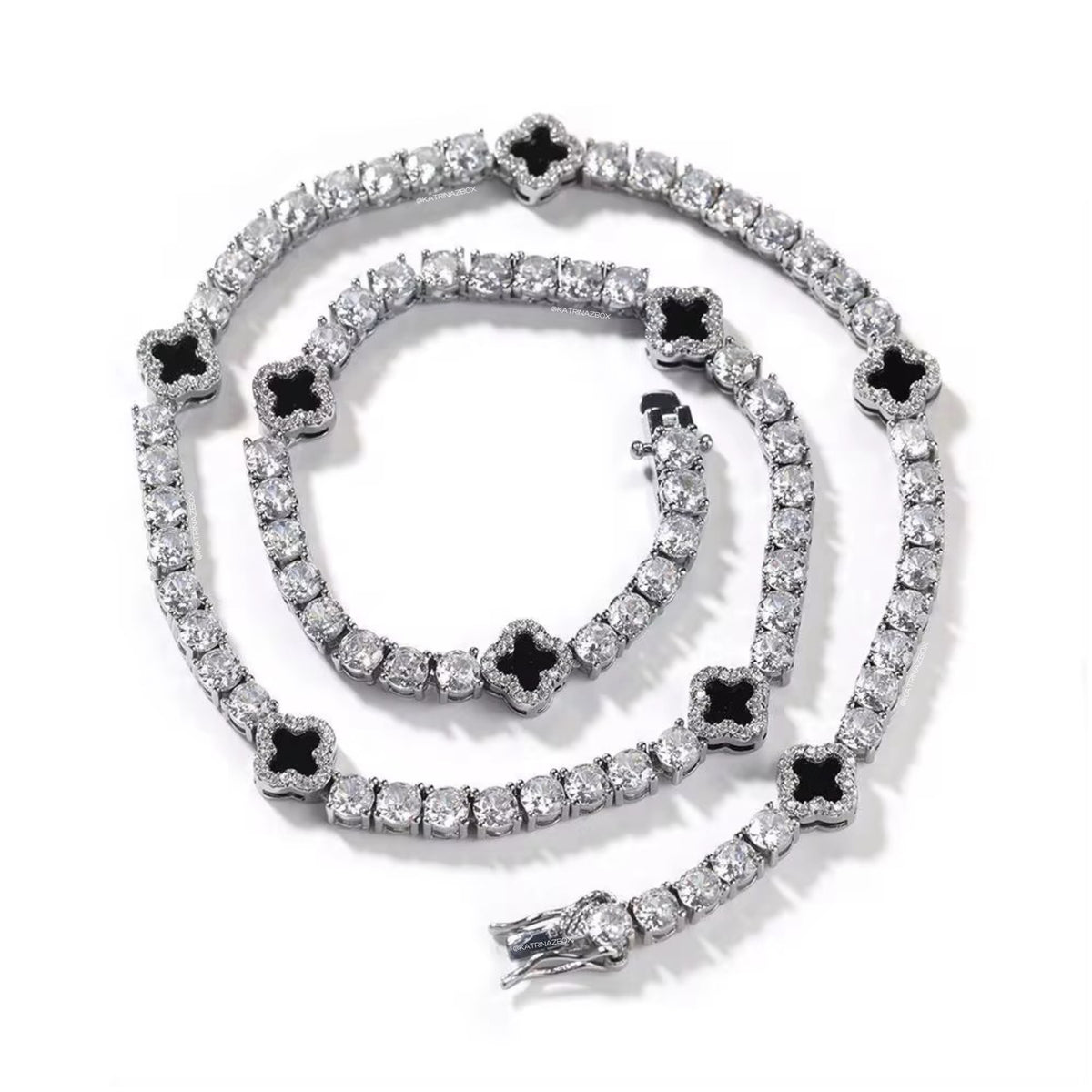 MINI CLOVER TENNIS NECKLACE | BLACK