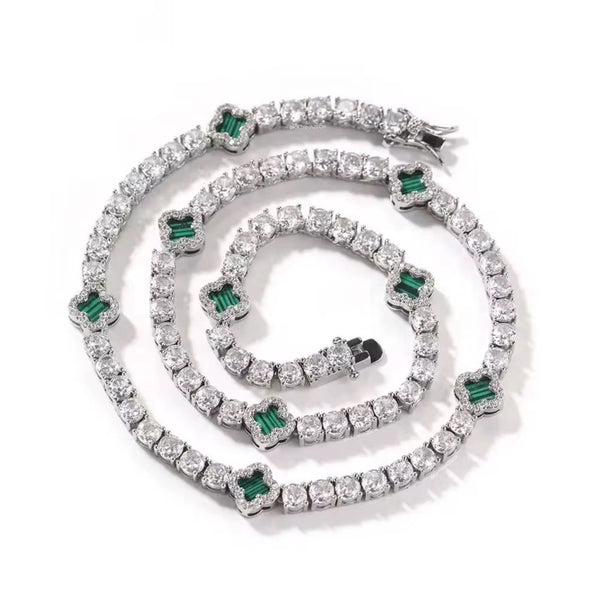 MINI CLOVER TENNIS NECKLACE | GREEN PATTERN