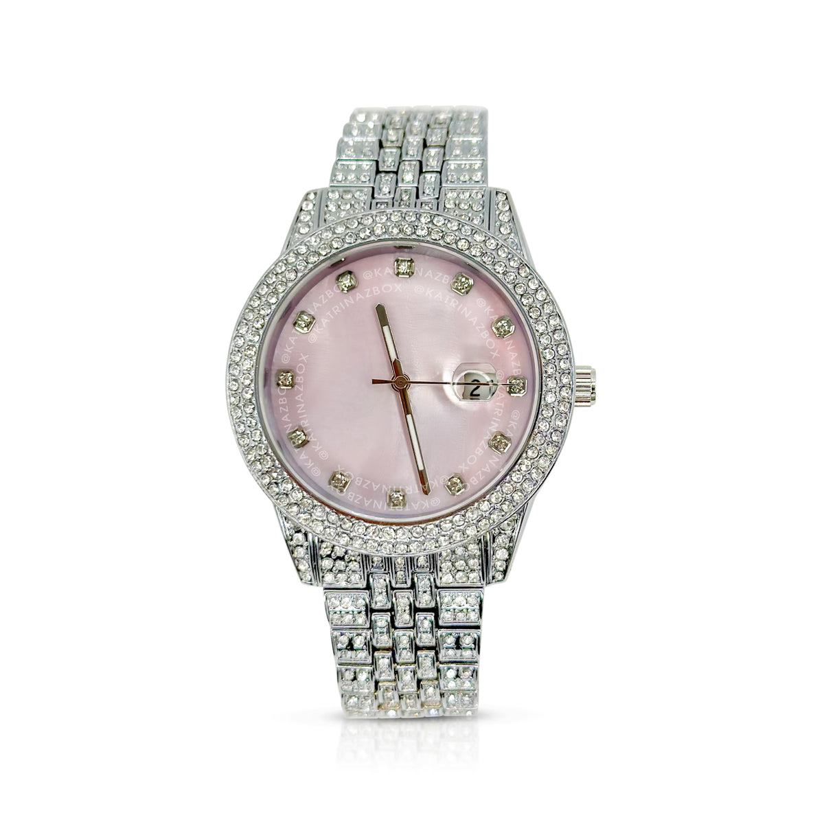 PEARLY PINK STONE WATCH | SILVER