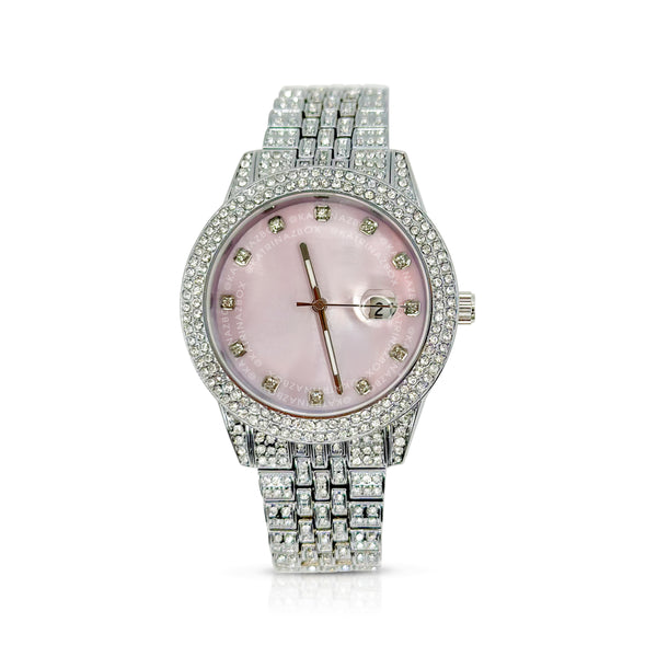 PEARLY PINK STONE WATCH | SILVER