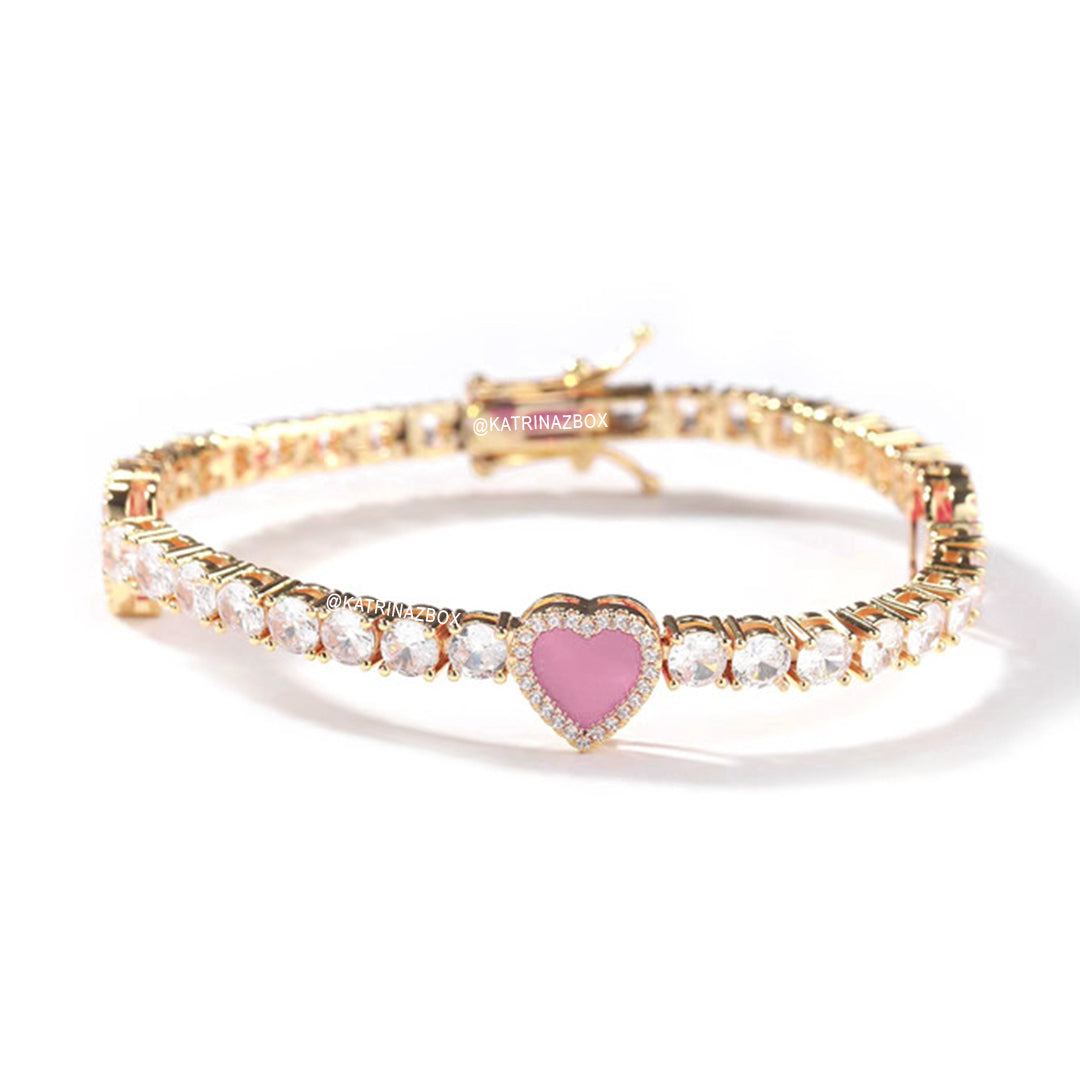 PINK TRIPLE HEART TENNIS BRACELET – Katrinaz Box