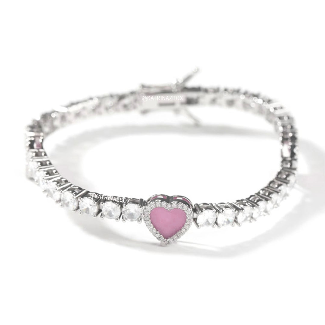 PINK TRIPLE HEART TENNIS BRACELET – Katrinaz Box