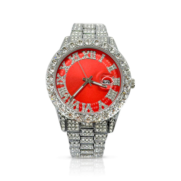 SCARLET RED | SILVER BAND WATCH