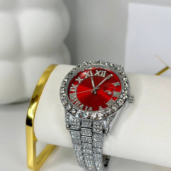 SCARLET RED | SILVER BAND WATCH
