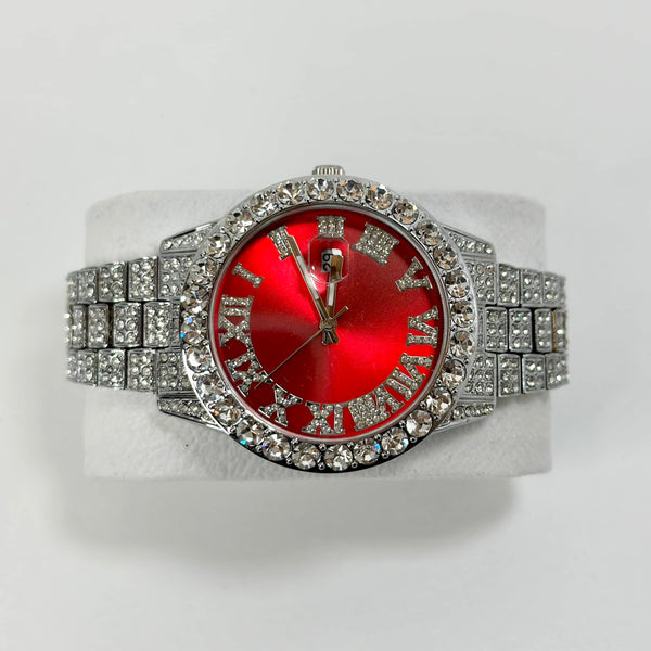 SCARLET RED | SILVER BAND WATCH